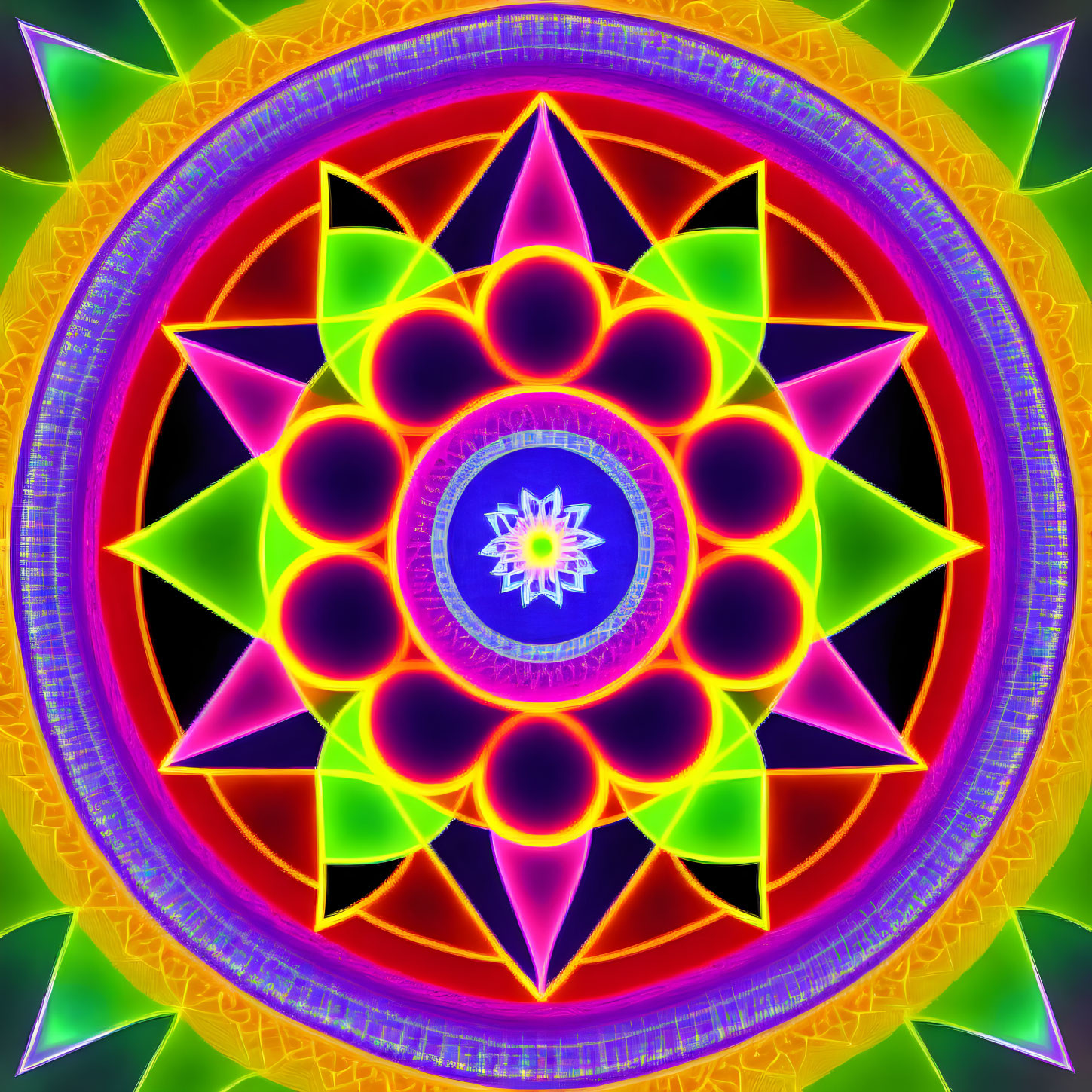 Colorful Neon Mandala with Geometric Patterns and Psychedelic Vibes