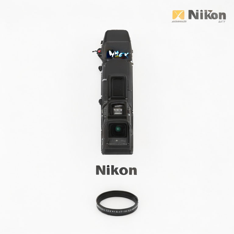 Professional Nikon Camera with Detached Lens on White Background