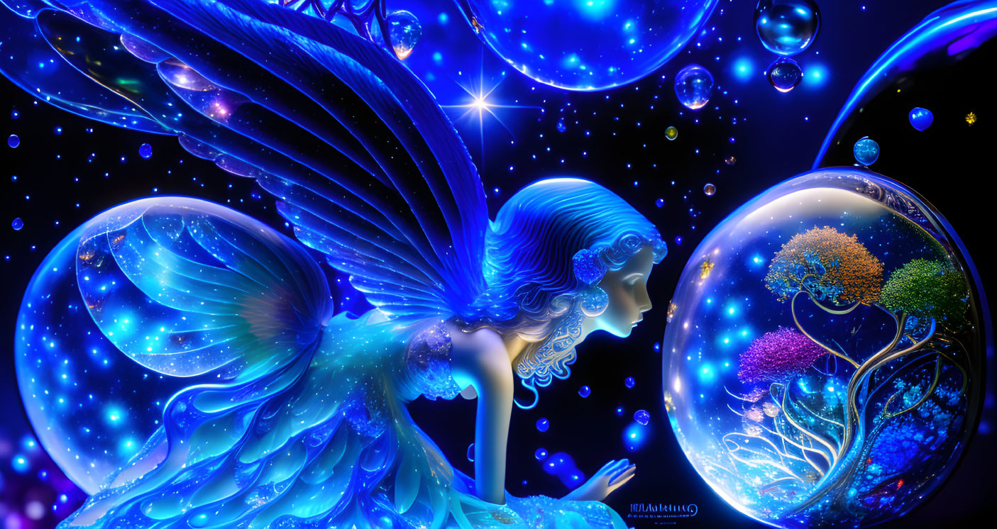 Luminescent turquoise fairy in whimsical digital art