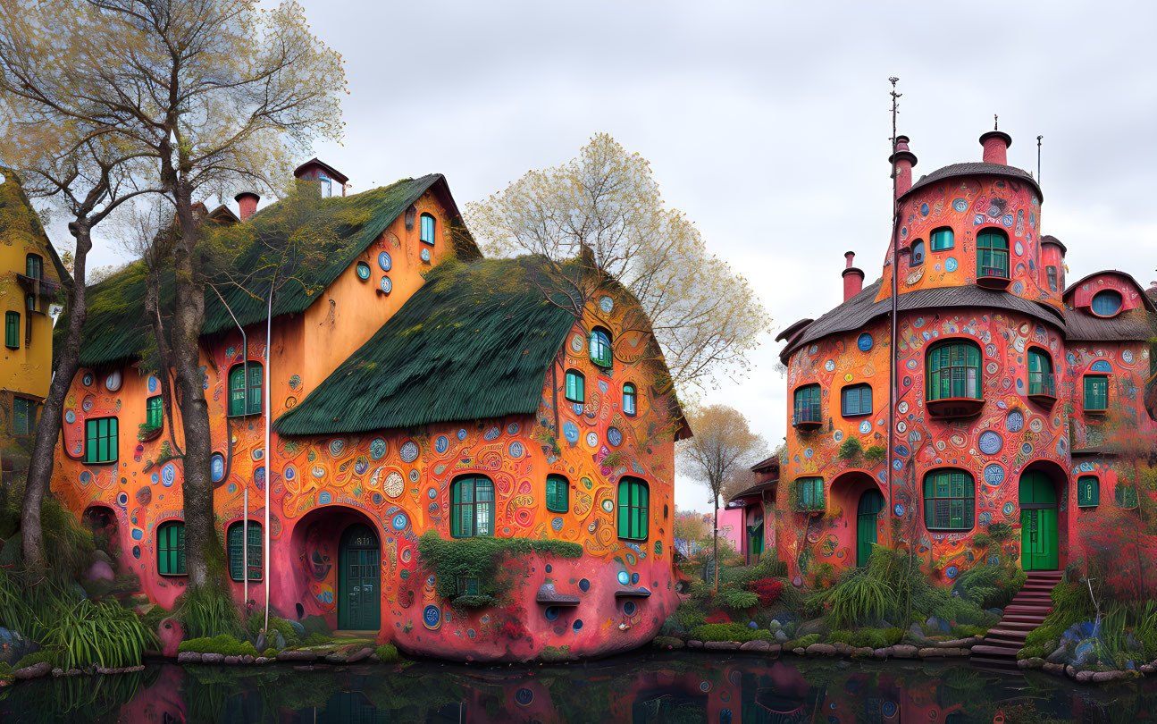 Colorful Organic-Shaped Houses by Calm Waterway
