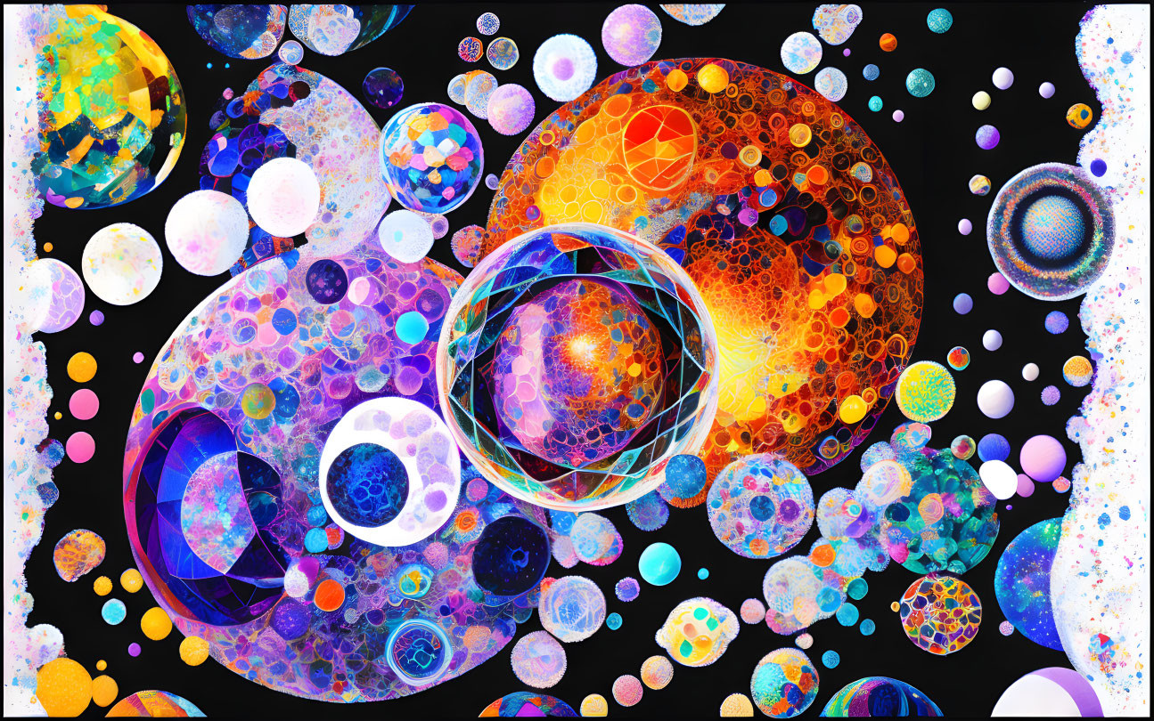 Colorful Bubble Patterns on Dark Starry Background