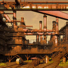 Abandoned industrial site with rusting structures and pipelines.