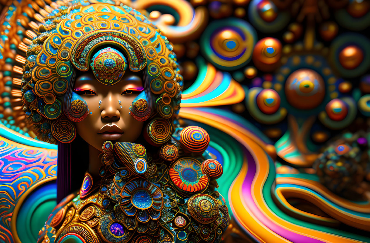 Colorful Surreal Portrait with Fractal Patterns and Textures