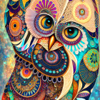 Vibrant owl digital art with intricate geometric patterns