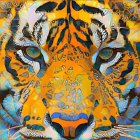 Majestic twin cats digital art with intricate patterns and fiery backdrop