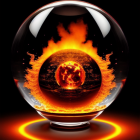 Crystal Ball with Fiery Explosion on Black Background