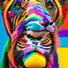 Colorful Digital Artwork: Lion with Rainbow Hues and Intricate Patterns