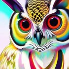 Colorful Owl Illustration with Jewel-like Details on Gradient Background
