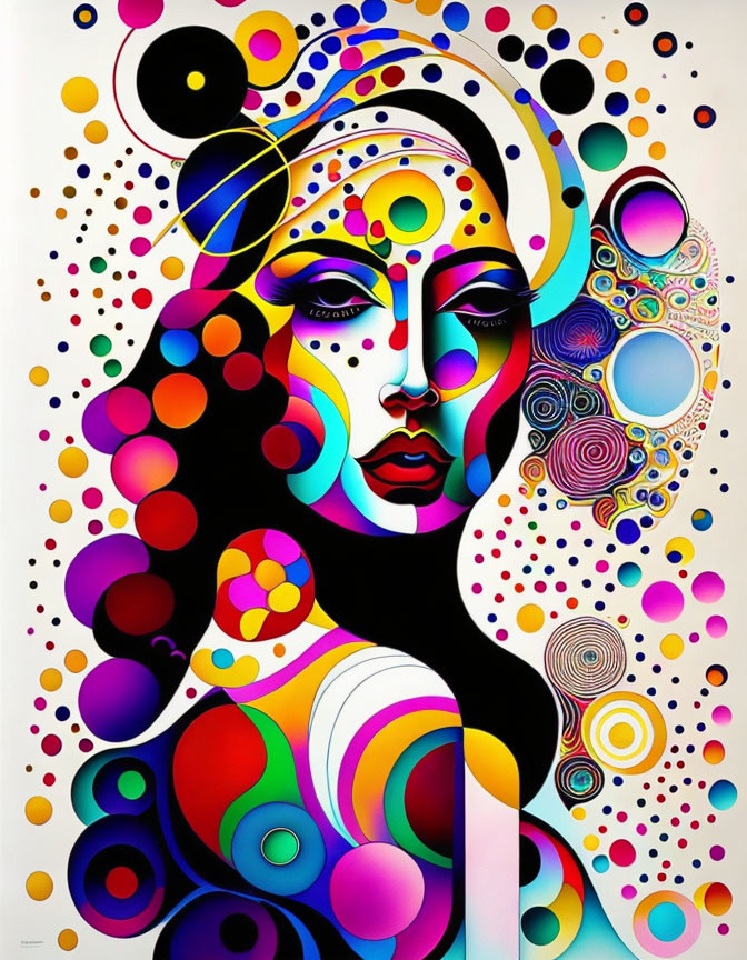 Colorful Abstract Portrait of Woman with Closed Eyes and Vibrant Patterns