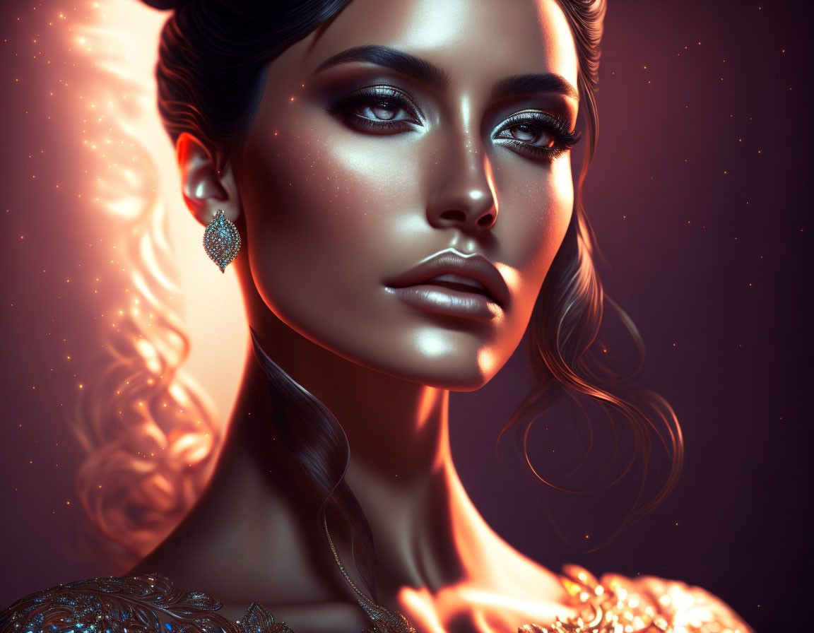 Portrait of Woman with Glowing Skin and Dramatic Makeup