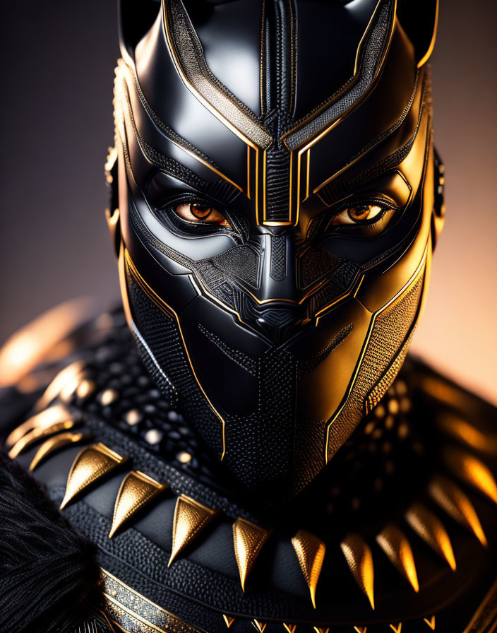 Detailed Black Panther Costume with Silver Accents and Claw Necklace