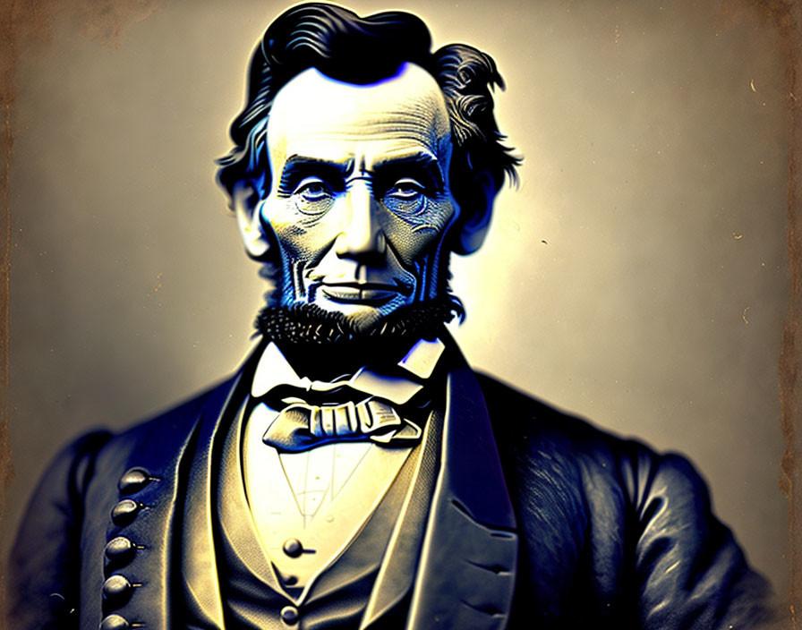Colorized Vintage Portrait of Abraham Lincoln in Bow Tie & Suit