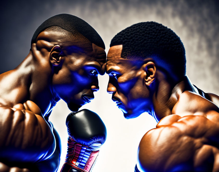 Muscular boxers in confrontational pose before fight