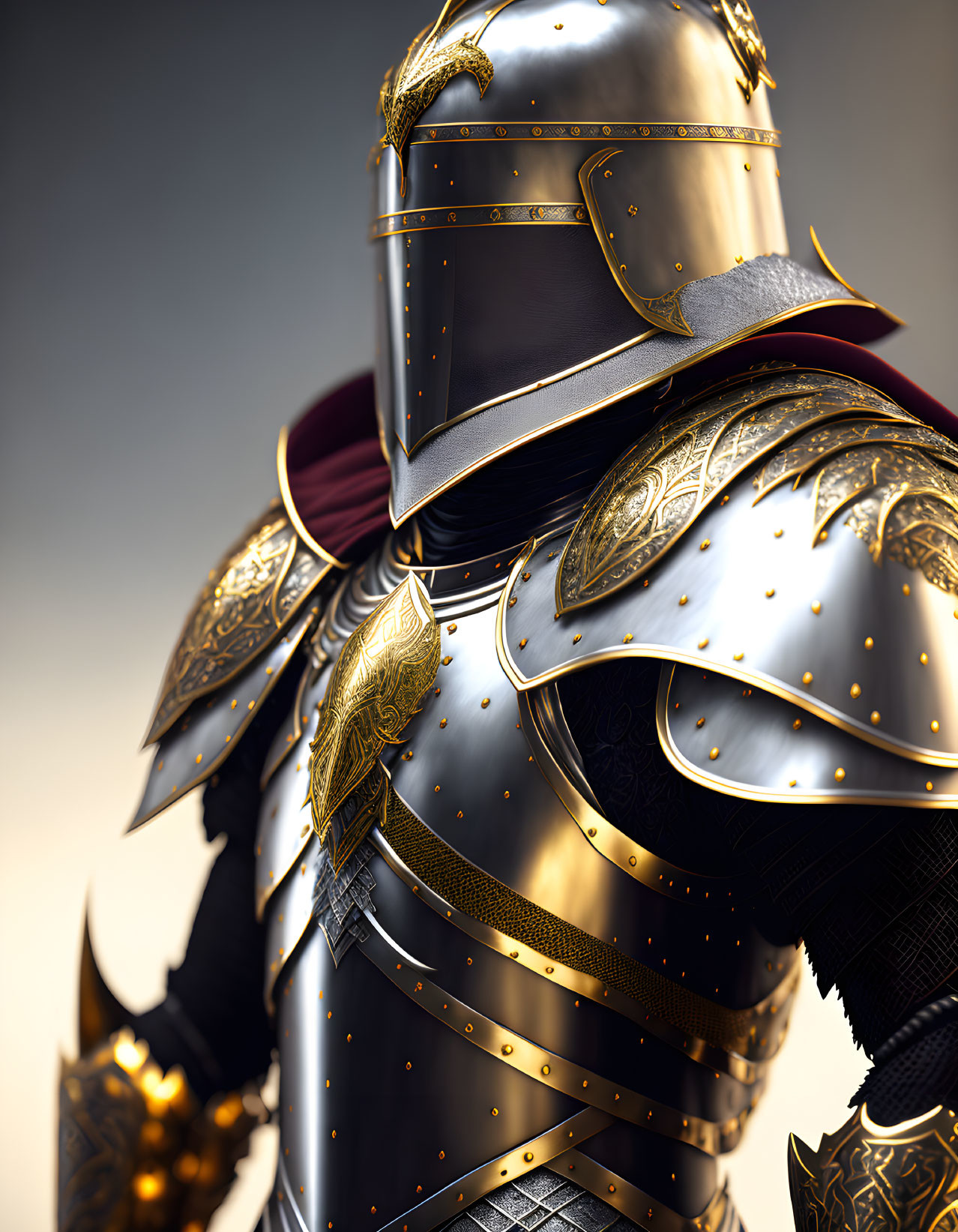 Detailed Close-Up of Knight in Ornate Gold Armor