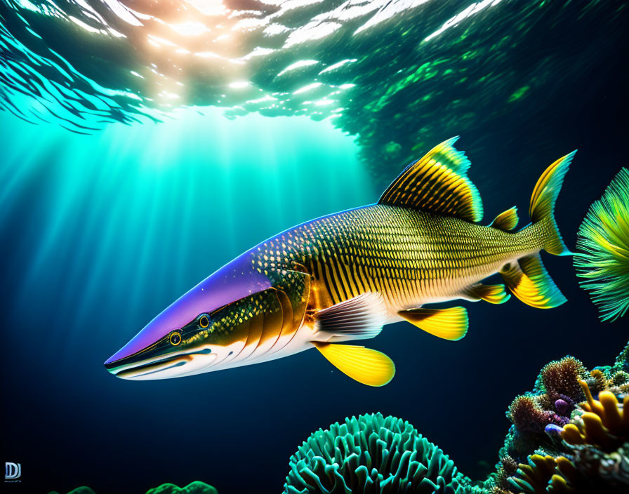 Colorful Fish Swimming Above Coral in Sunlit Water
