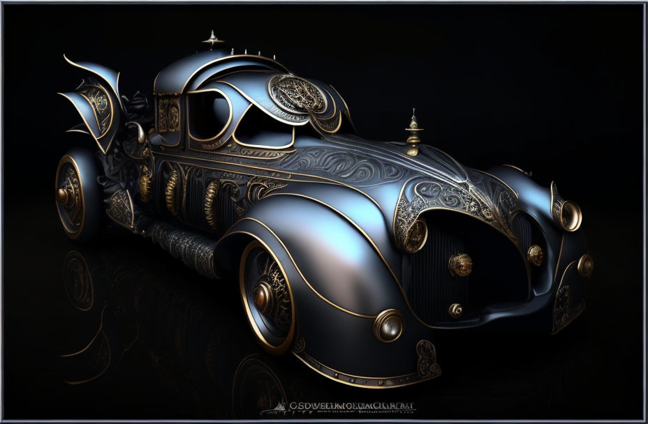 Vintage Car with Ornate Detailing and Glossy Black Finish