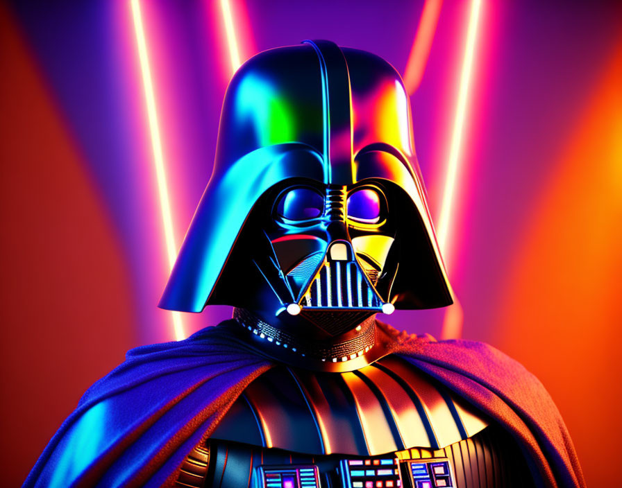 Detailed Close-Up of Darth Vader's Multicolored Neon-lit Helmet
