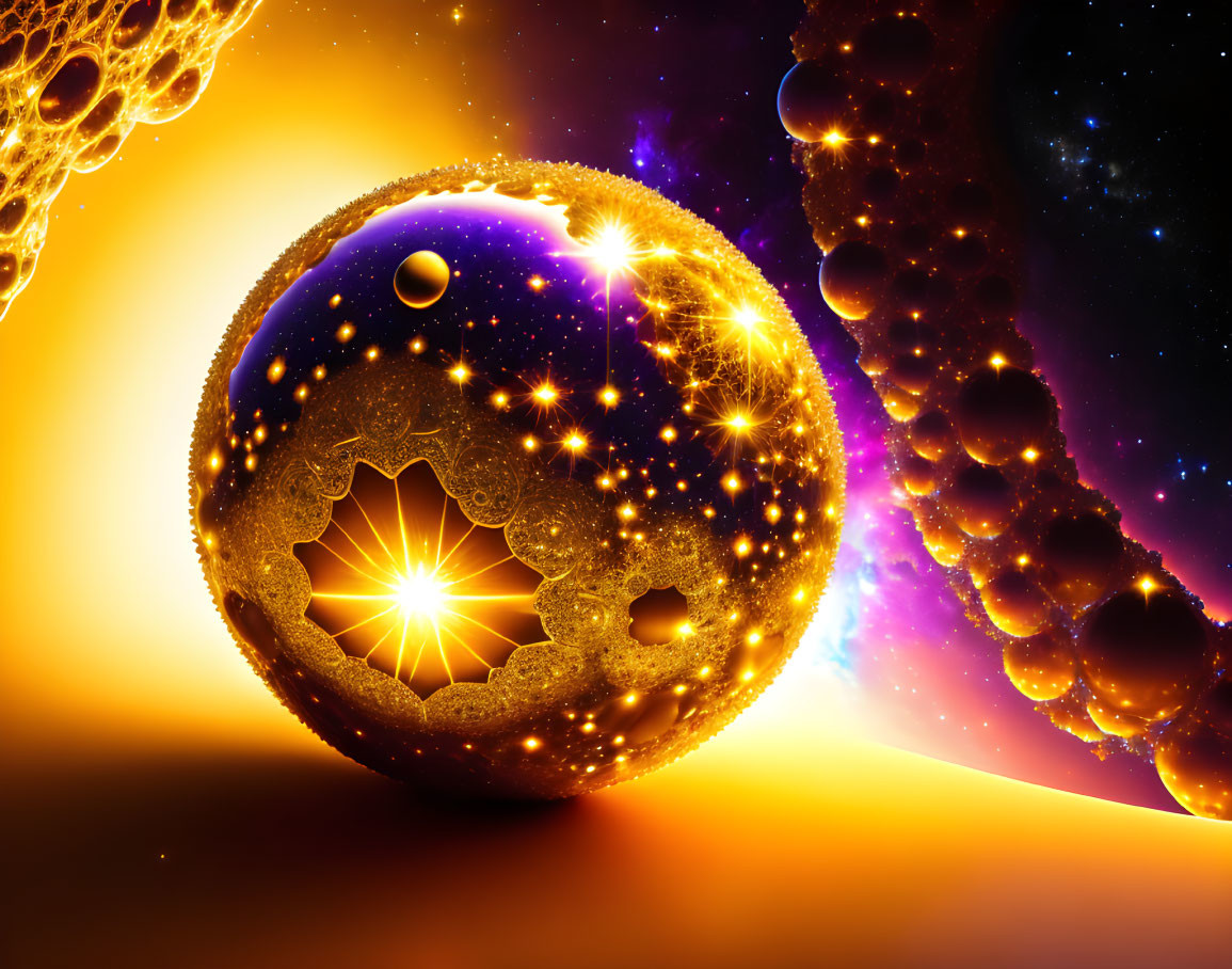 Fractal golden sphere in cosmic nebulae scene