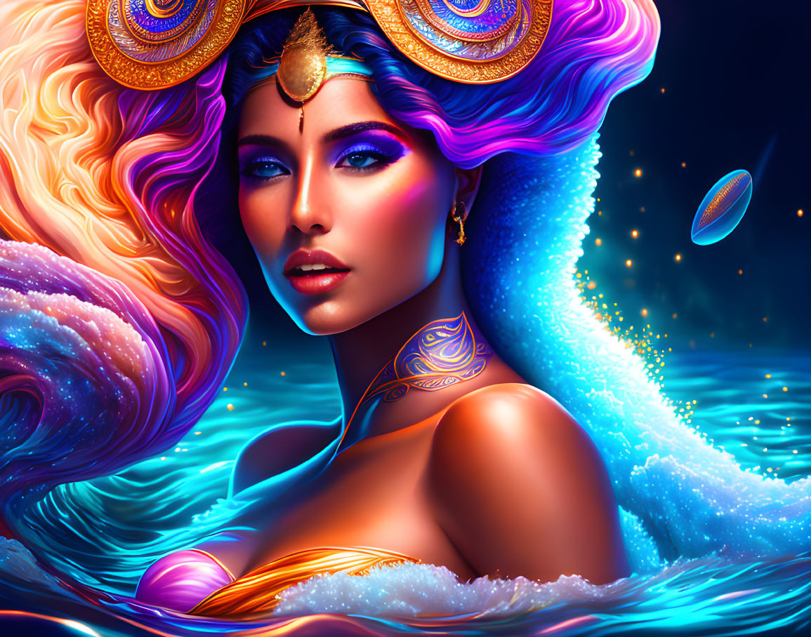 Digital artwork of cosmic woman with space elements
