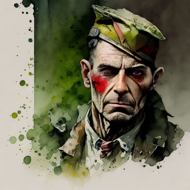 Soldier in Military Cap Watercolor Illustration