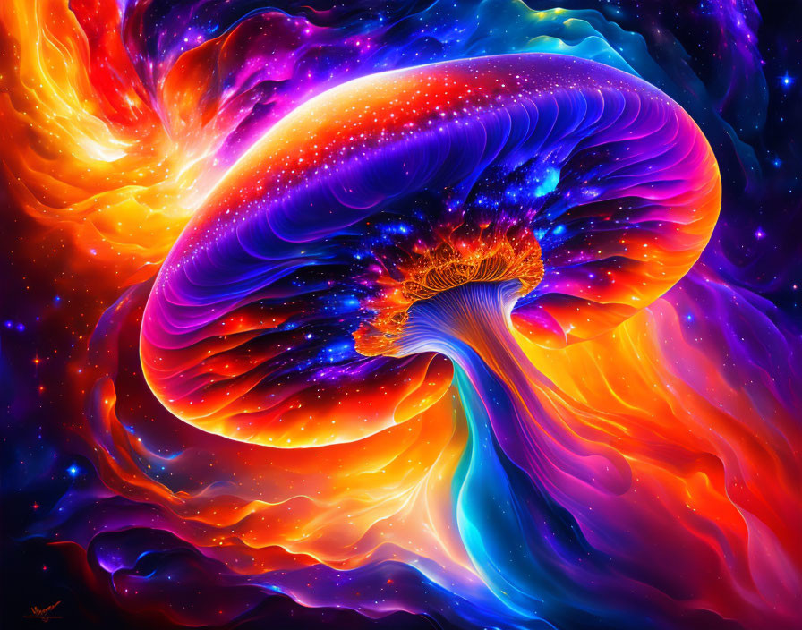 Colorful Cosmic Jellyfish Artwork Against Nebula Background