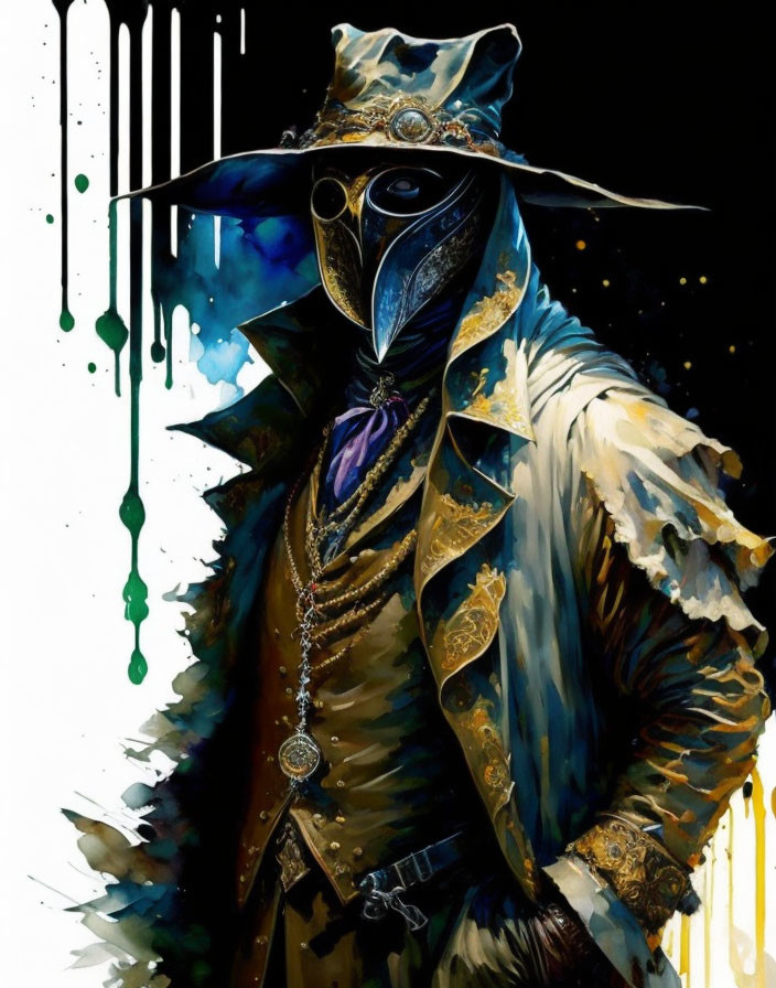 Stylized painting of person in plague doctor costume