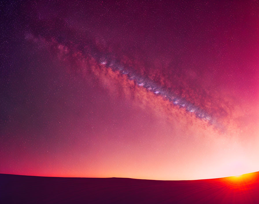 Colorful Desert Sunset with Starry Milky Way Sky