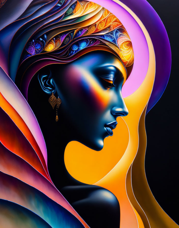 Colorful Woman's Profile Artwork with Realism and Abstract Design