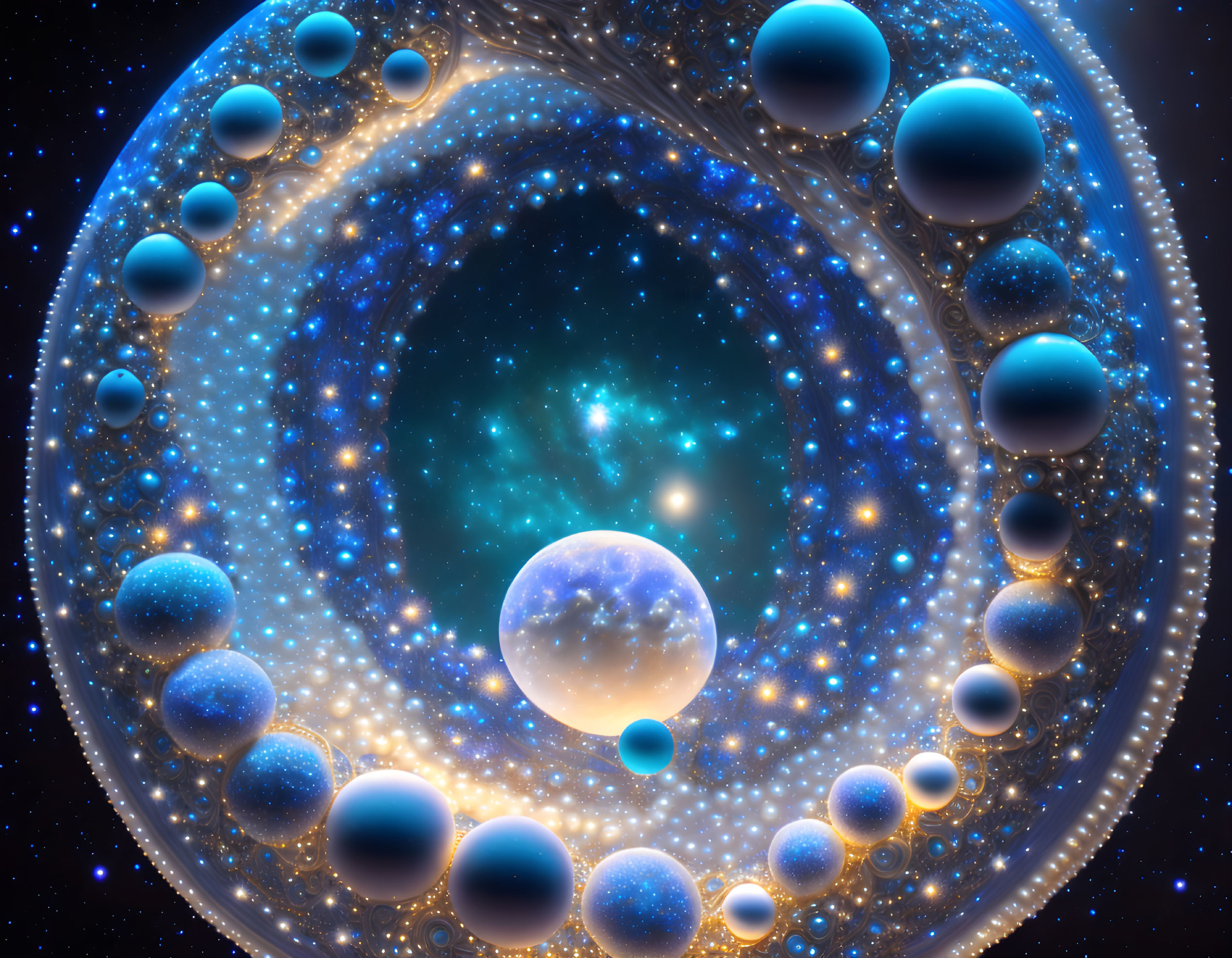 Fractal Spiral Pattern of Spherical Objects in Cosmic Setting