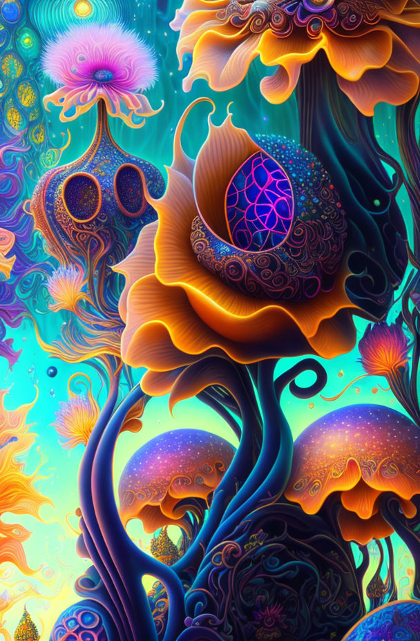 Colorful Psychedelic Floral and Organic Patterns in Digital Art