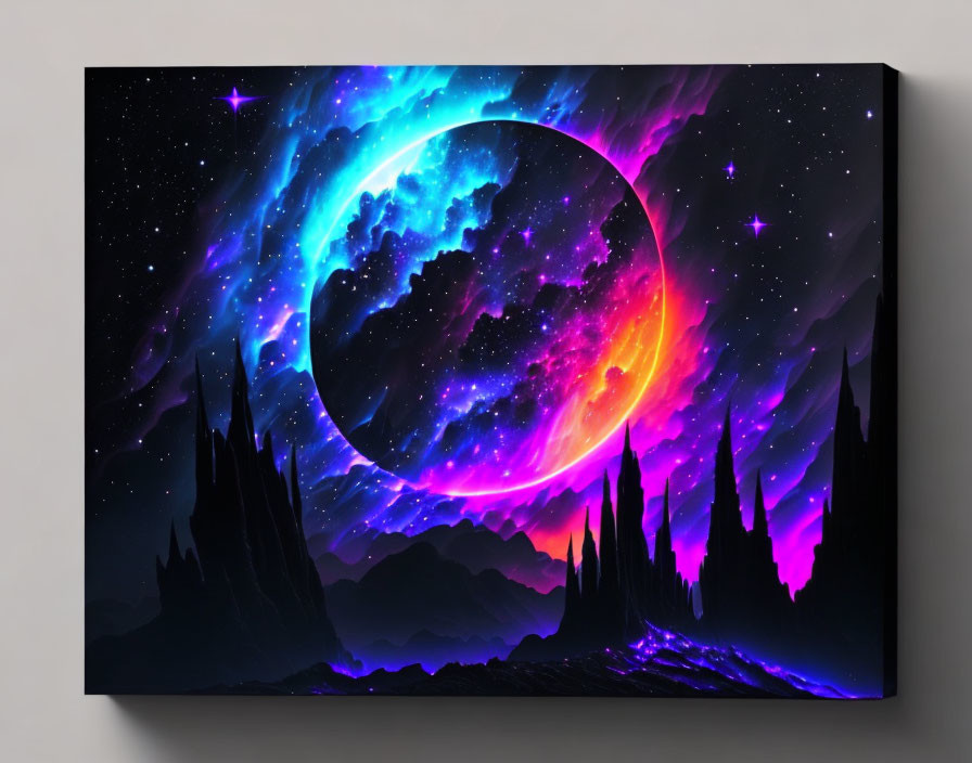 Colorful Cosmic Nebula Moon Canvas Print
