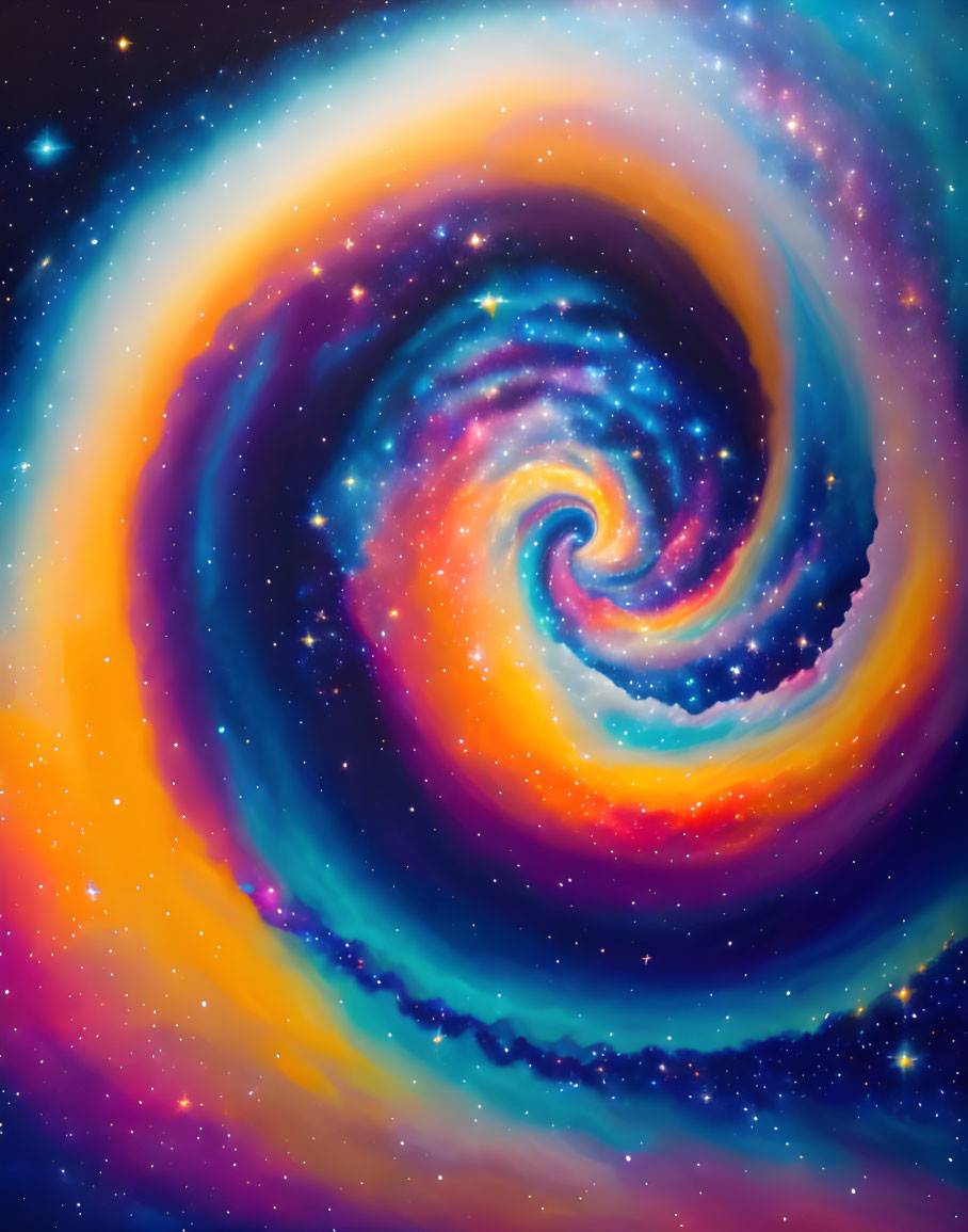 Colorful Spiral Galaxy Artwork in Blue, Purple, and Orange