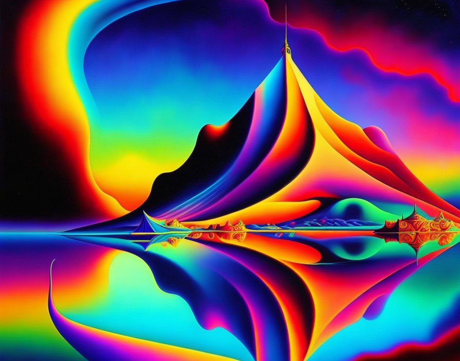 Vibrant Psychedelic Abstract Colorful Waves in Blue, Red, Orange, Yellow