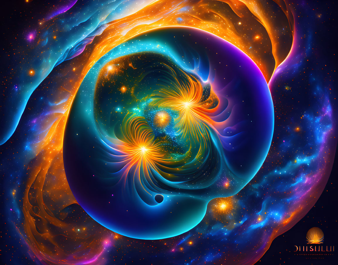 Colorful Cosmic Illustration of Swirling Galaxies and Star Nebulae
