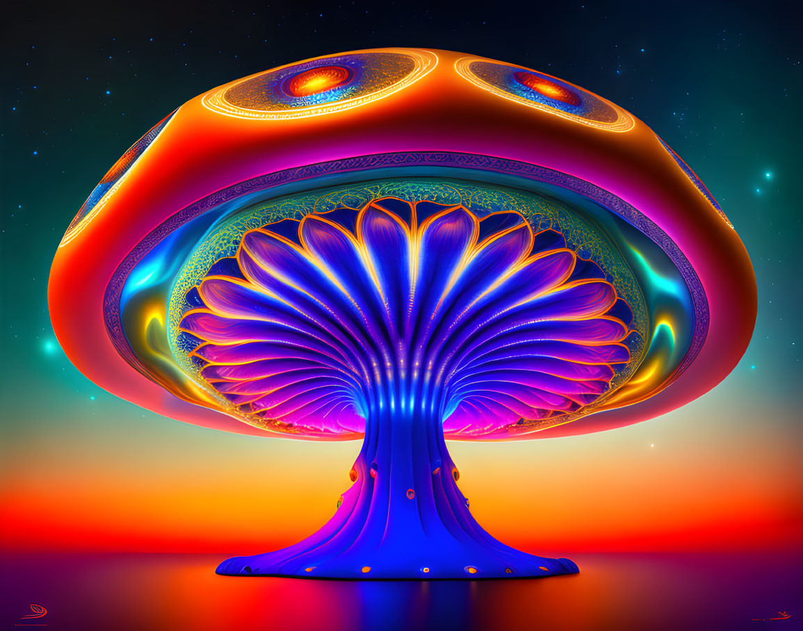 Colorful Stylized Mushroom Artwork with Luminous Backdrop
