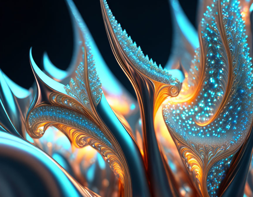 Turquoise and Orange Abstract Fractal Art with Swirling Patterns