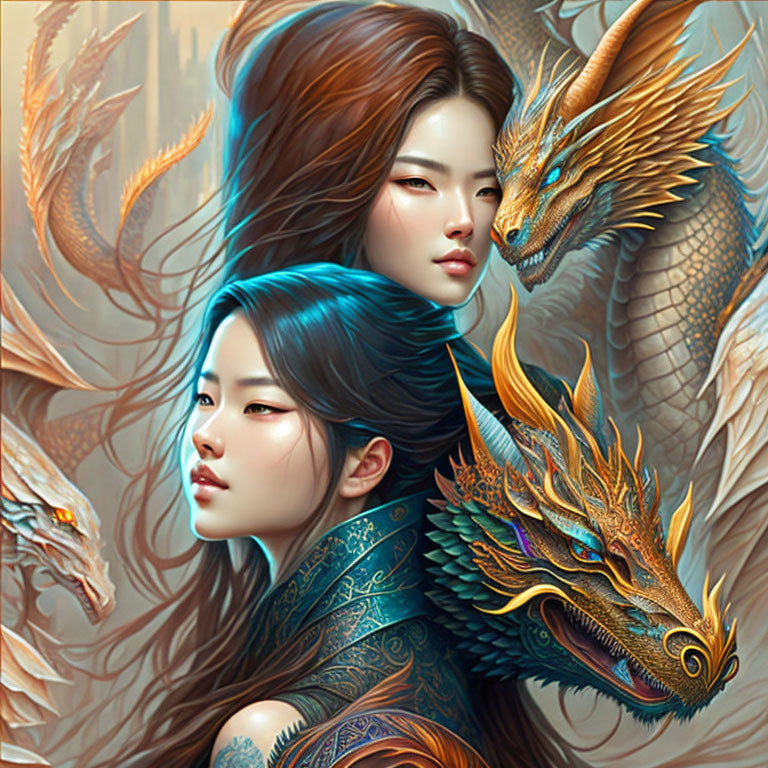 Elaborate Hairstyles & Mythological Dragons in Fantasy Setting