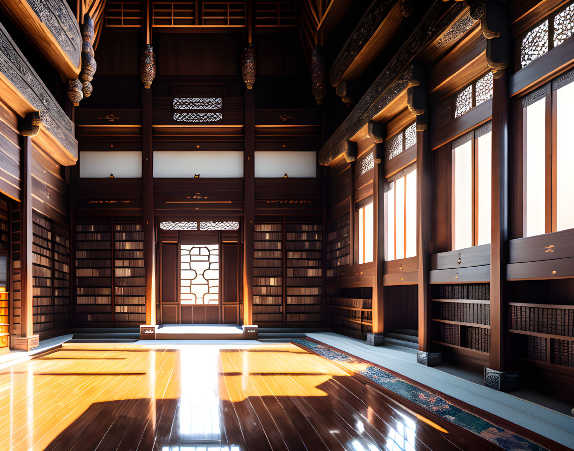 Traditional Japanese Room with Sliding Doors and Tatami Flooring