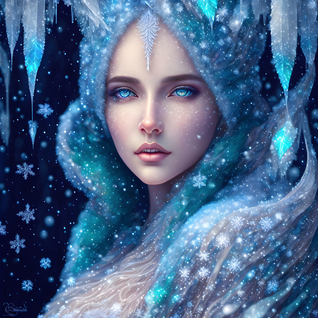 Portrait of Woman with Blue Eyes in Winter Setting