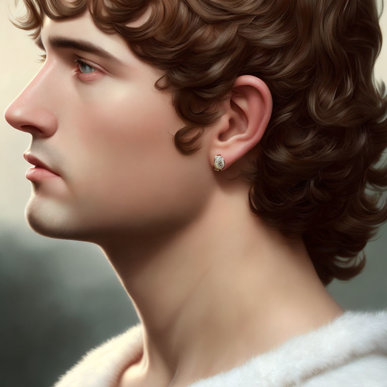Curly-Haired Person with Diamond Earring in Profile Shot