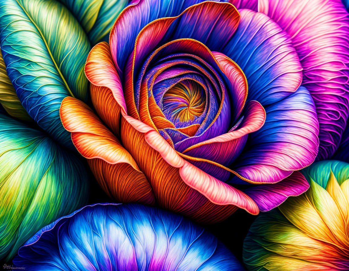 Colorful Fractal Floral Pattern with Mesmerizing Spiral