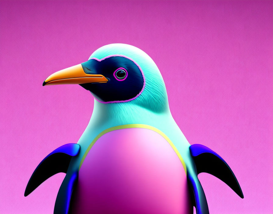 Colorful Stylized Penguin Illustration on Pink Background