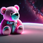 Plush Teddy Bear Astronaut on Cloud-Covered Planet