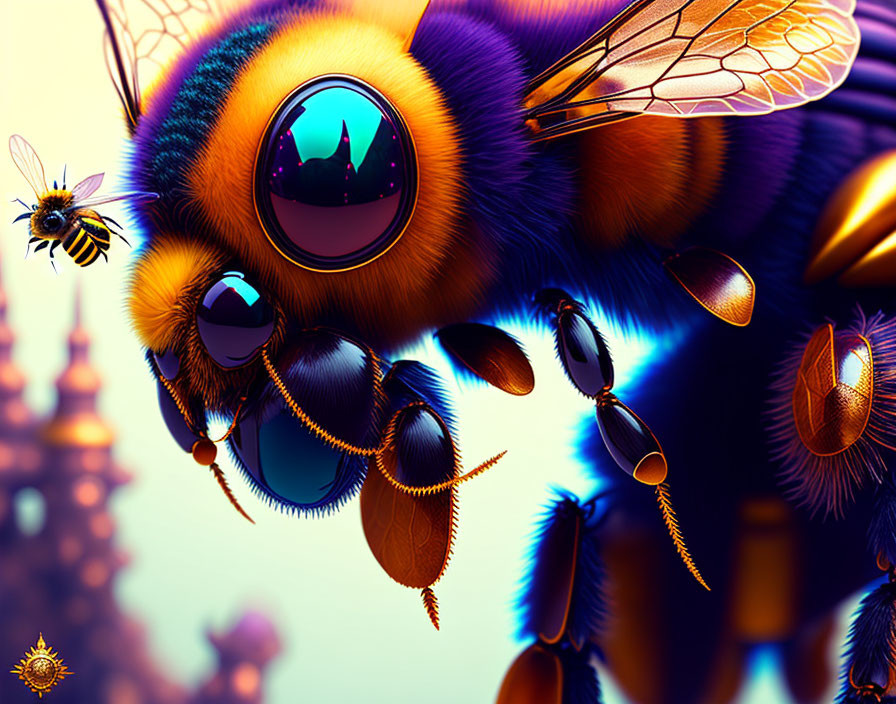 Detailed Hyper-Realistic Digital Illustration of a Bee