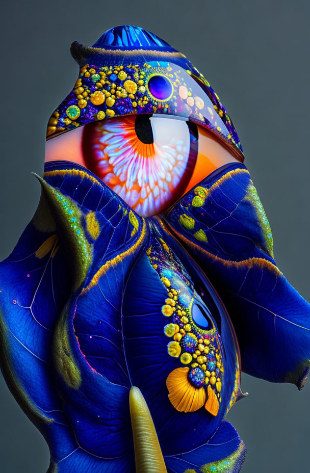 Colorful digital artwork: Human eye with petal-like structures