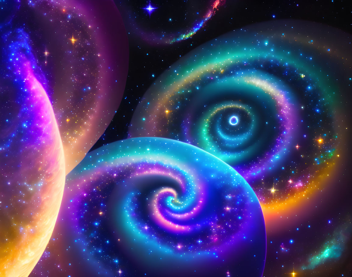 Colorful galaxies in vibrant digital artwork
