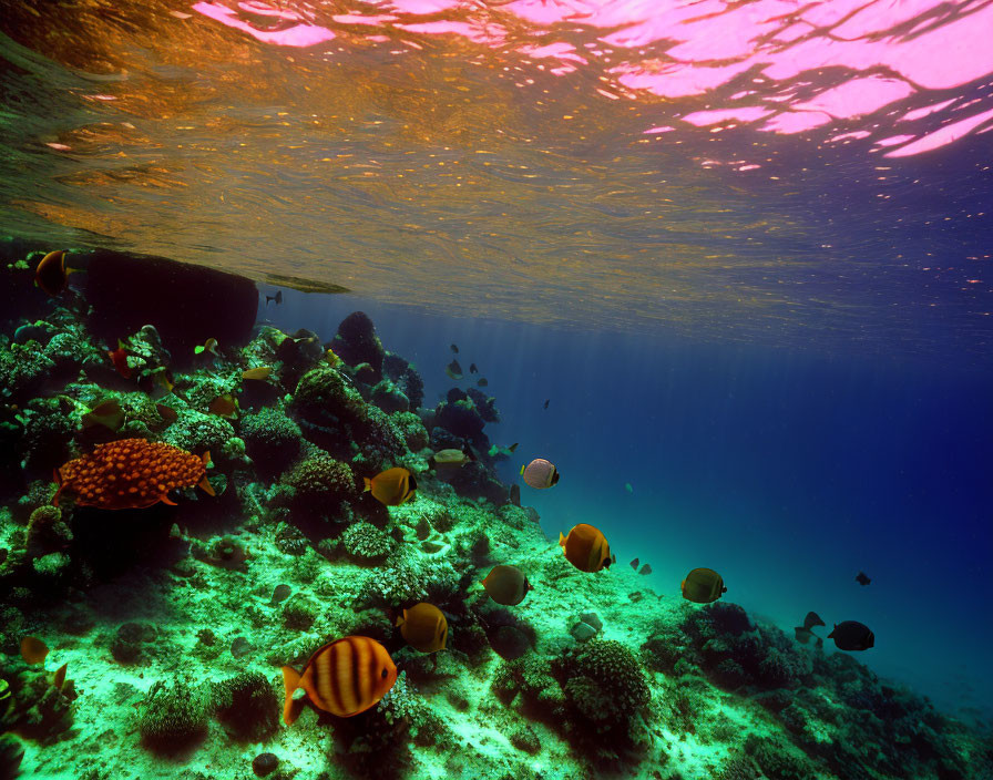 Colorful Fish in Coral Reef with Underwater Seascape