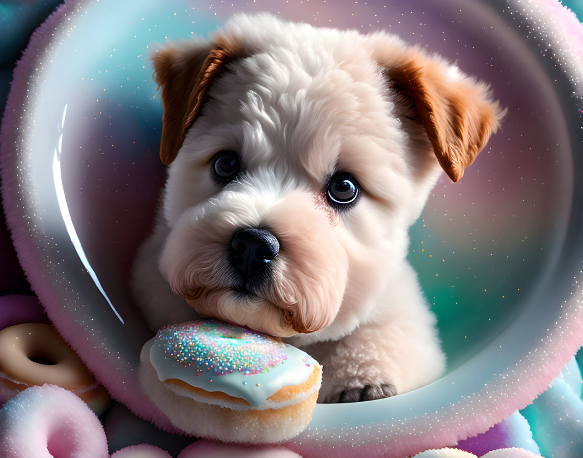 Puppy with doughnuts 