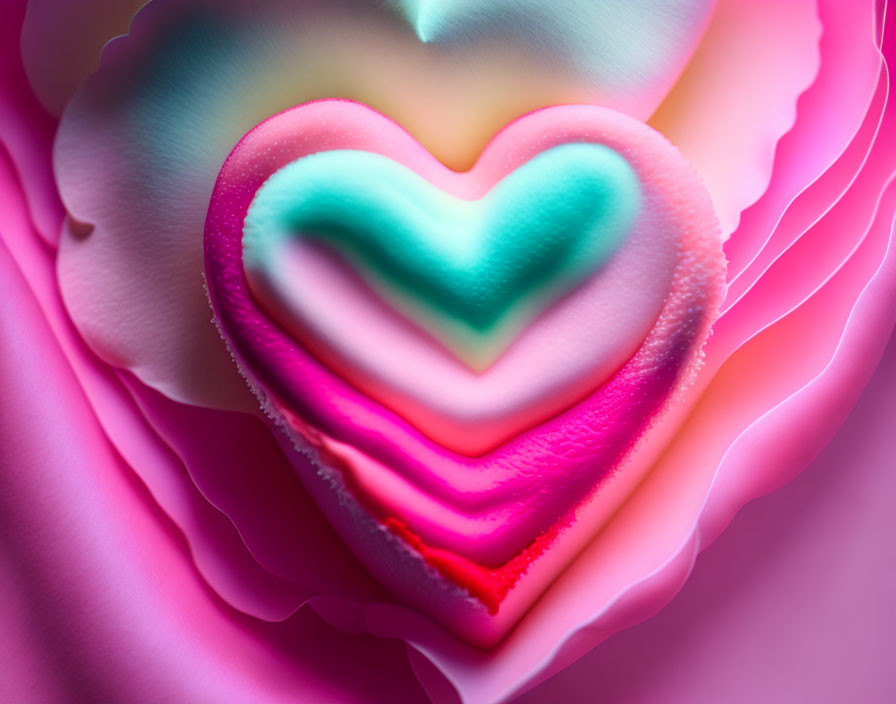 Layered Pink and Teal Hearts on Soft Ripple Background