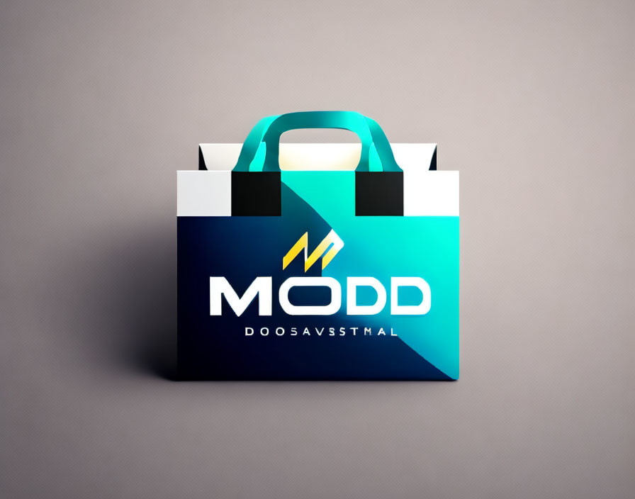 Sleek Paper Bag Design with Blue Gradients and Bold Branding